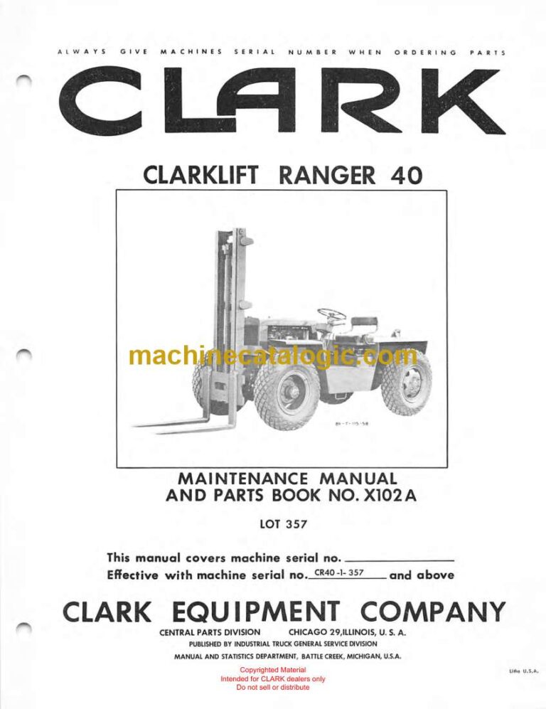Clark Clarklift Ranger 40 Forklift Parts Manual (X102A)