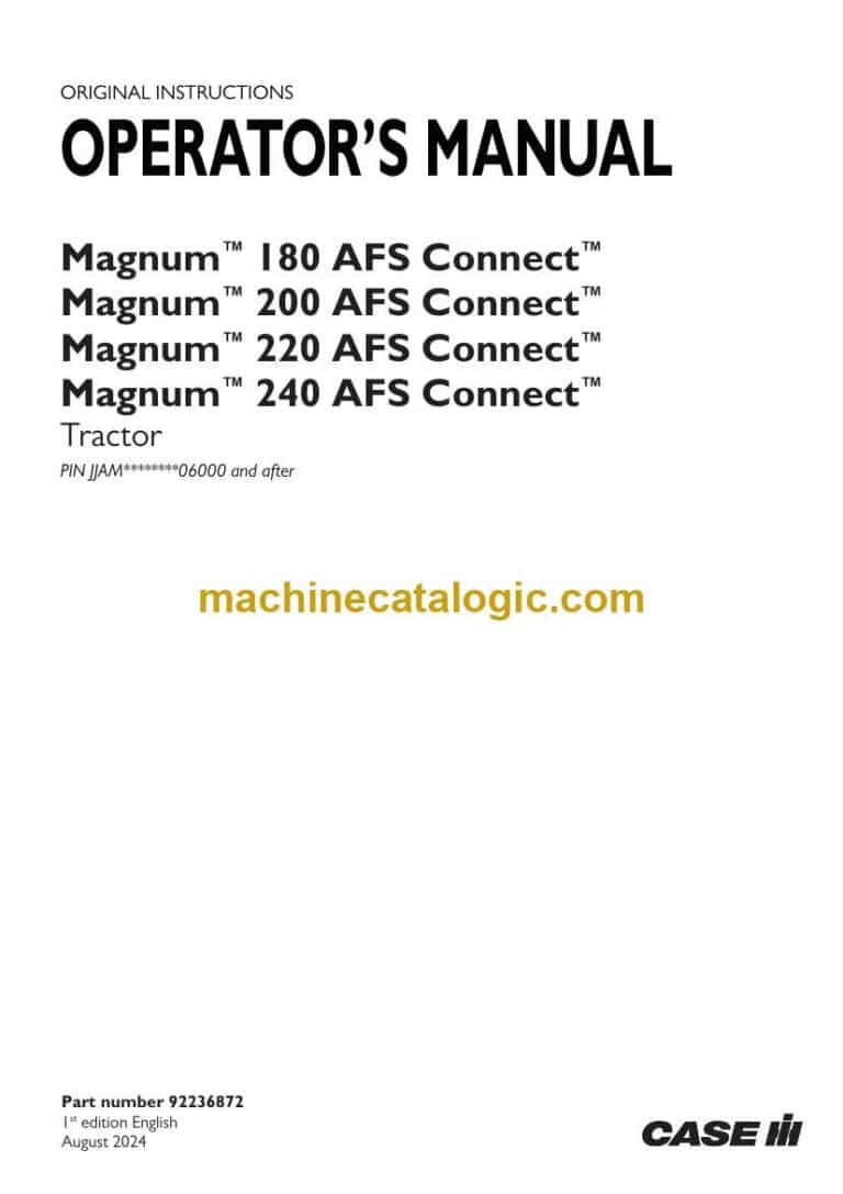 Case Magnum 180, 200, 220, 240 AFS Connect Tractor Operator Manual