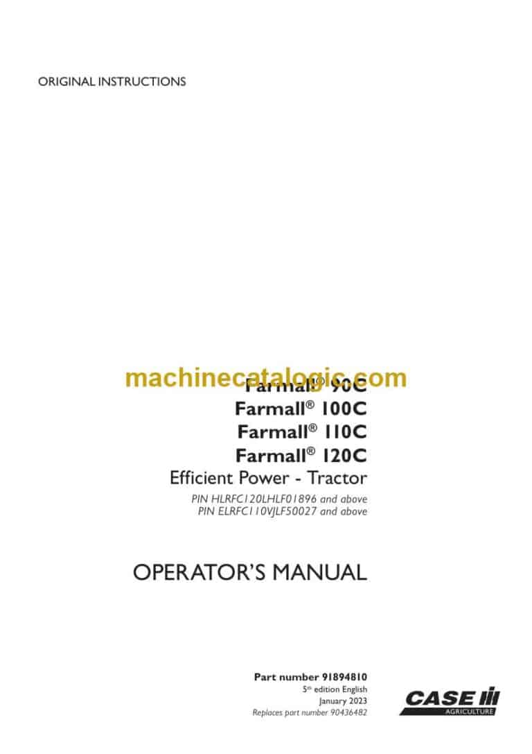 Case Farmall 90C, 100C, 110C, 120C Efficient Power Tractor Operator Manual