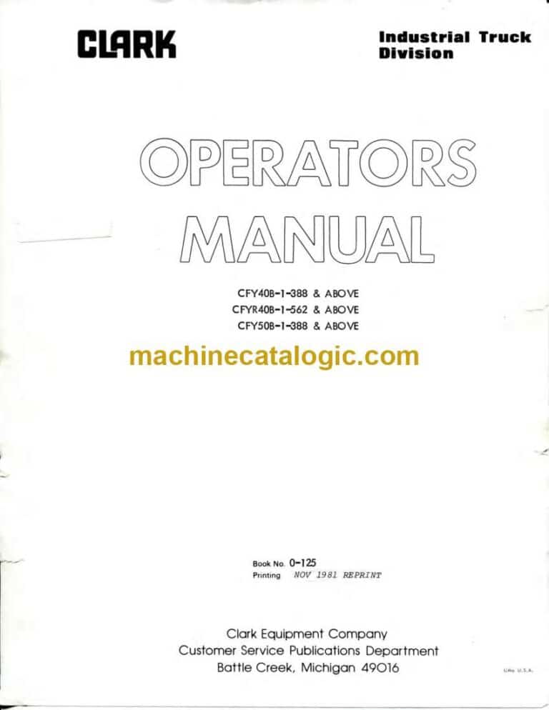 Clark CFY40B, CFYR50B, CFY50B Forklift Operators Manual (O-125)