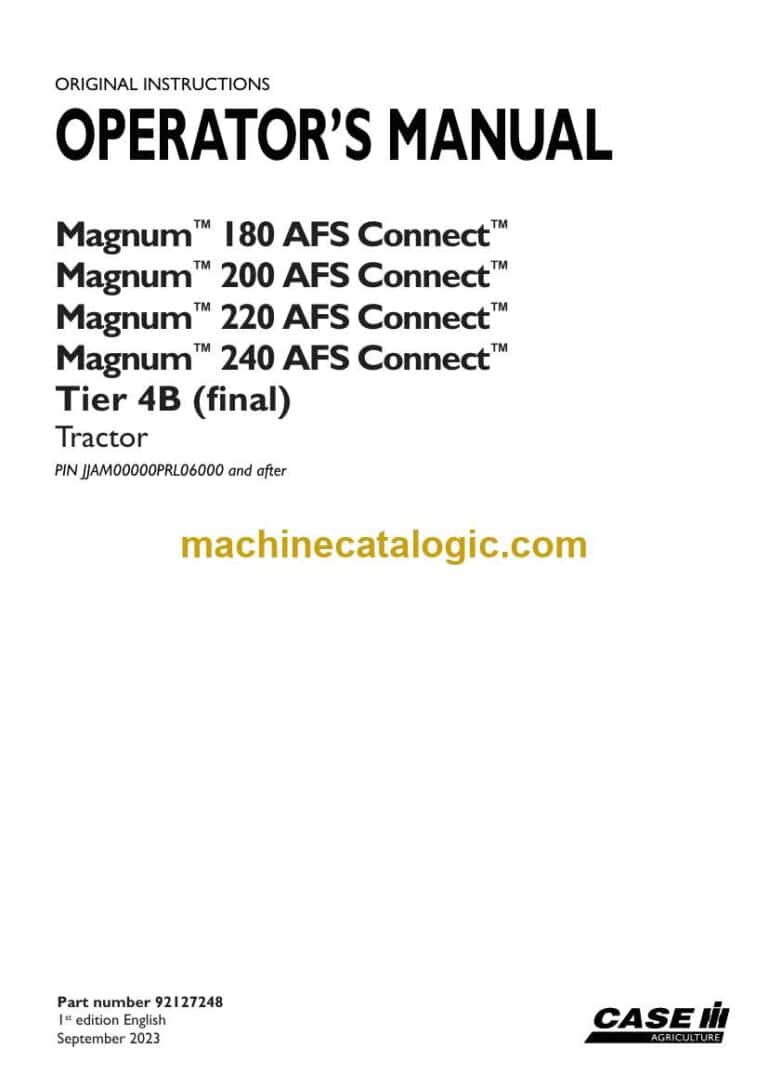 Case Magnum 180, 200, 220, 240 AFS Connect Tier 4B Final Tractor Operator Manual