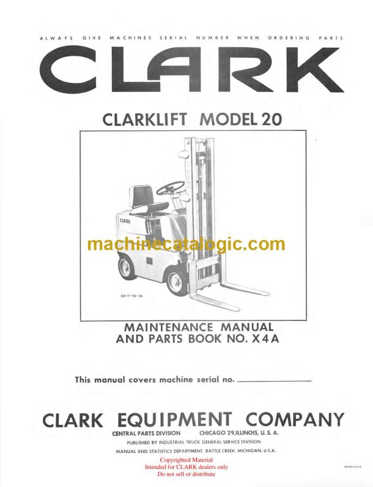 Clark Clarklift Model 20 Forklift Parts Manual (X4A)