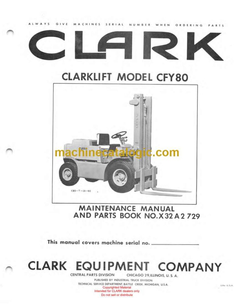 Clark Clarklift CFY80 Forklift Parts Manual (X32A2)