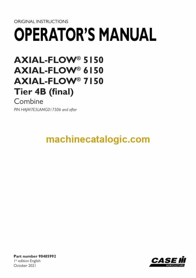 Case Axial-Flow 5150, 6150, 7150 Tier 4B Final Combine Operator Manual (90485992)