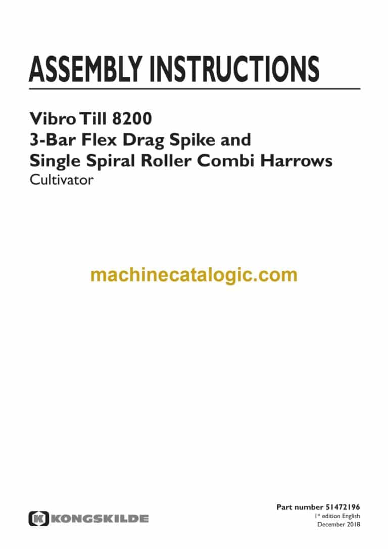 Kongskilde Vibro Till 8200 3-Bar Flex Drag Spike and Single Spiral Roller Combi Harrows Cultivator Assembly Instructions