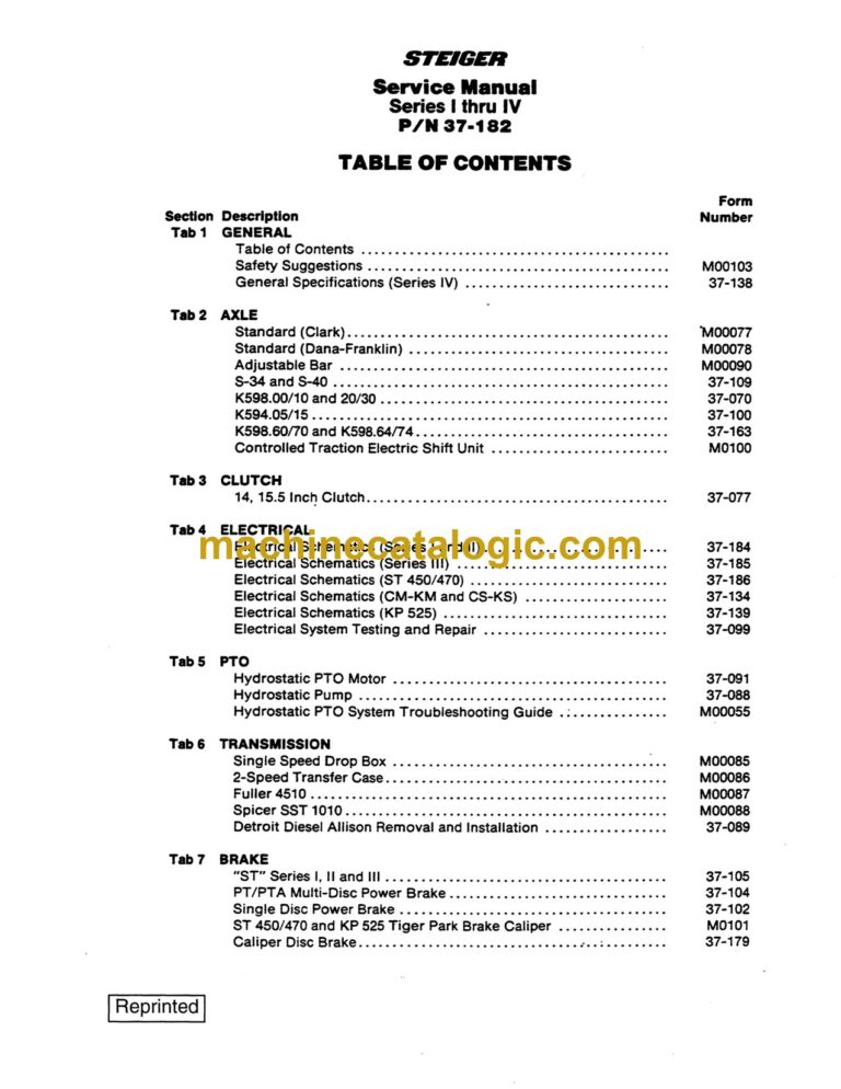 Steiger CM, KM, SM, CS, KS Series Tractor Service Manual