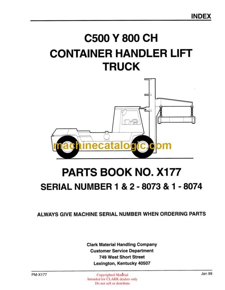 Clark C500 Y 800CH Container Handler Lift Truck Parts Manual (X177)