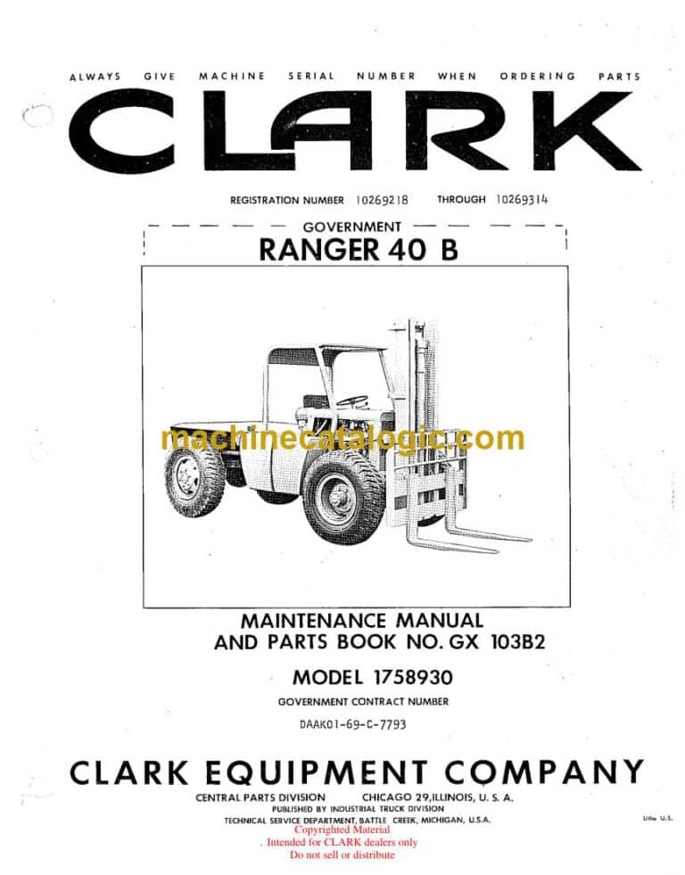 Clark Ranger 40B Forklift Parts Manual (GX103B2_1758930)