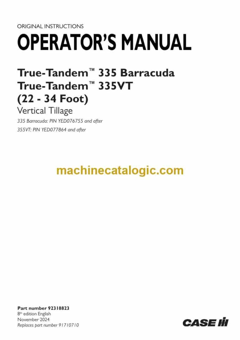 Case True-Tandem 335 Barracude, 335VT 22-34 Foot Vertical Tillage Operator Manual