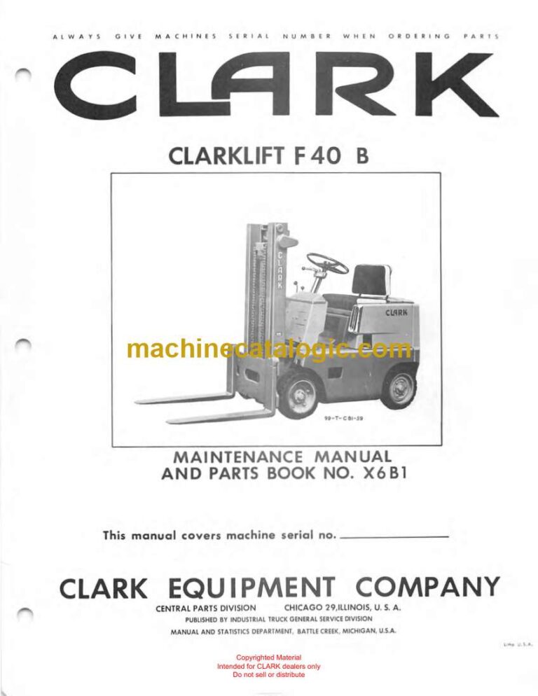 Clark Clarklift F40B Forklift Parts Manual (X6B1)