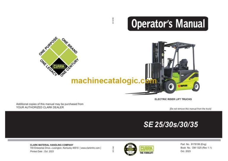 Clark SE25, SE30s, SE30, SE35 Forklift Operators Manual (OM-1325)