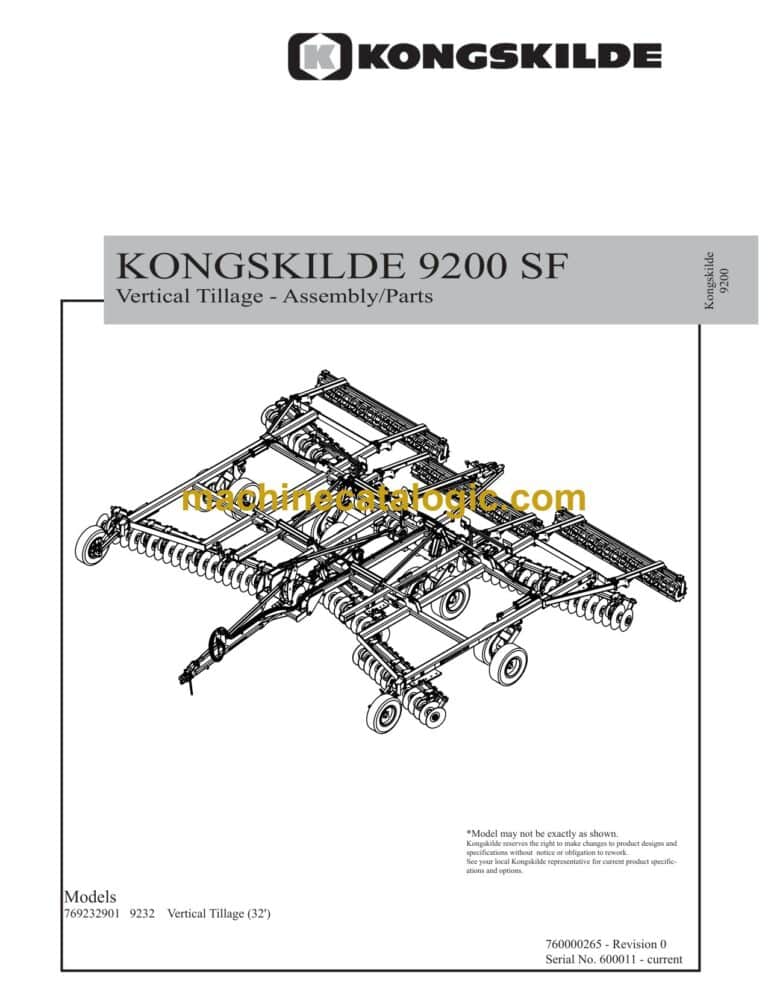 Kongskilde 9200SF Vertical Tillage Assembly and Parts Manual
