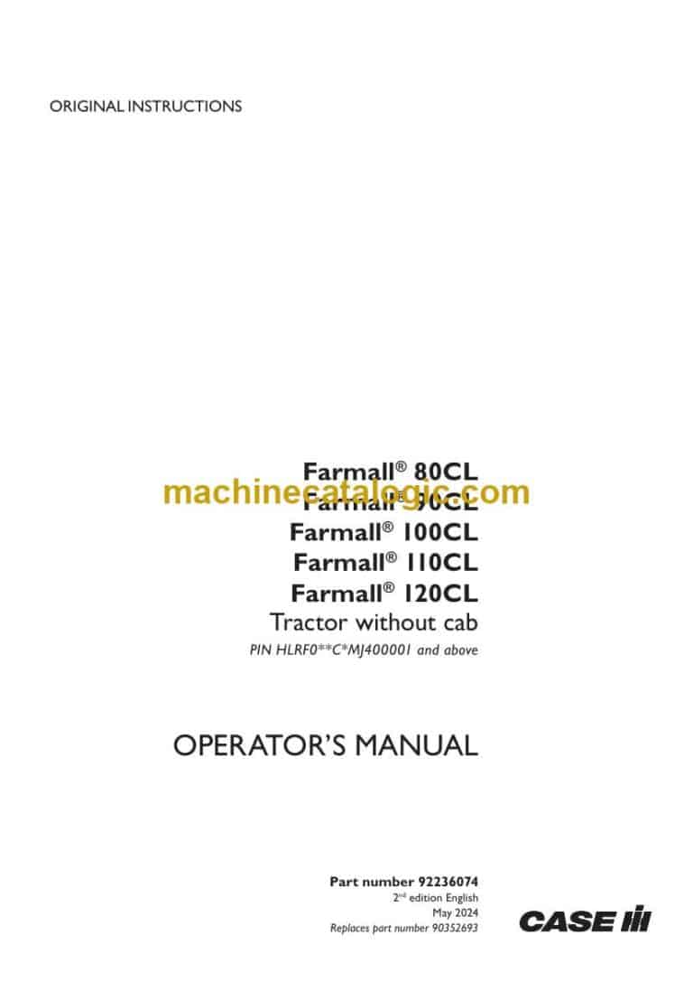 Case Farmall 80CL, 90CL, 100CL, 110CL, 120CL Tractor Operator Manual