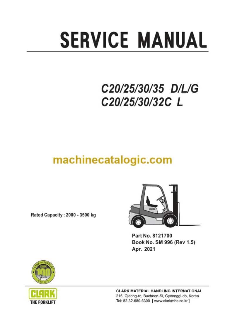 Clark C20, C25, C30, C35 D,L,G and C20, C25, C30, C32C L Forklift Service Manual (SM996)