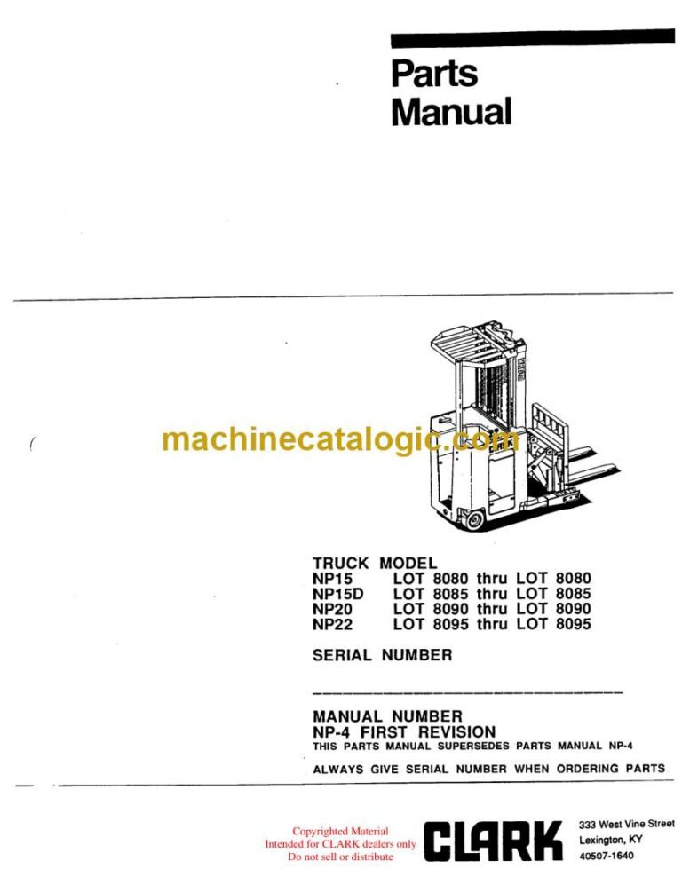 Clark NP15, NP15D, NP20, NP22 Reach Truck Parts Manual (NP-4_FIRST_REV)