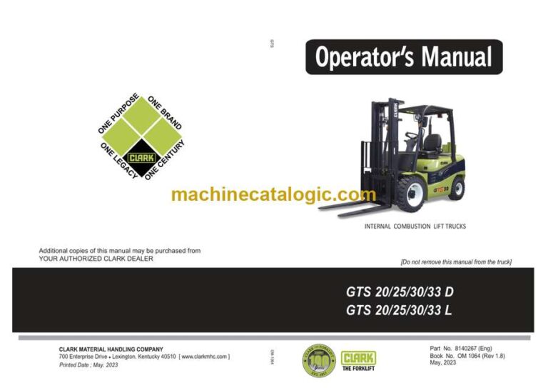 Clark GTS20, GTS25, GTS30, GTS33 D,L Forklift Operators Manual (OM-1064)