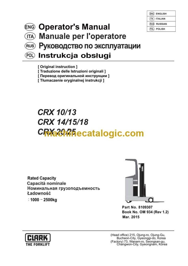 Clark CRX10, CRX13, CRX14, CRX15, CRX18, CRX20, CRX25 Forklift Operators Manual (OM-934)
