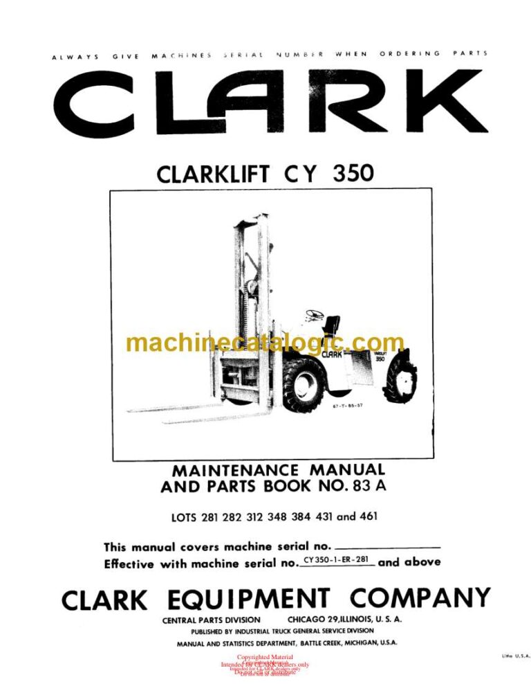 Clark Clarklift CY350 Forklift Parts Manual (83A_CY350)