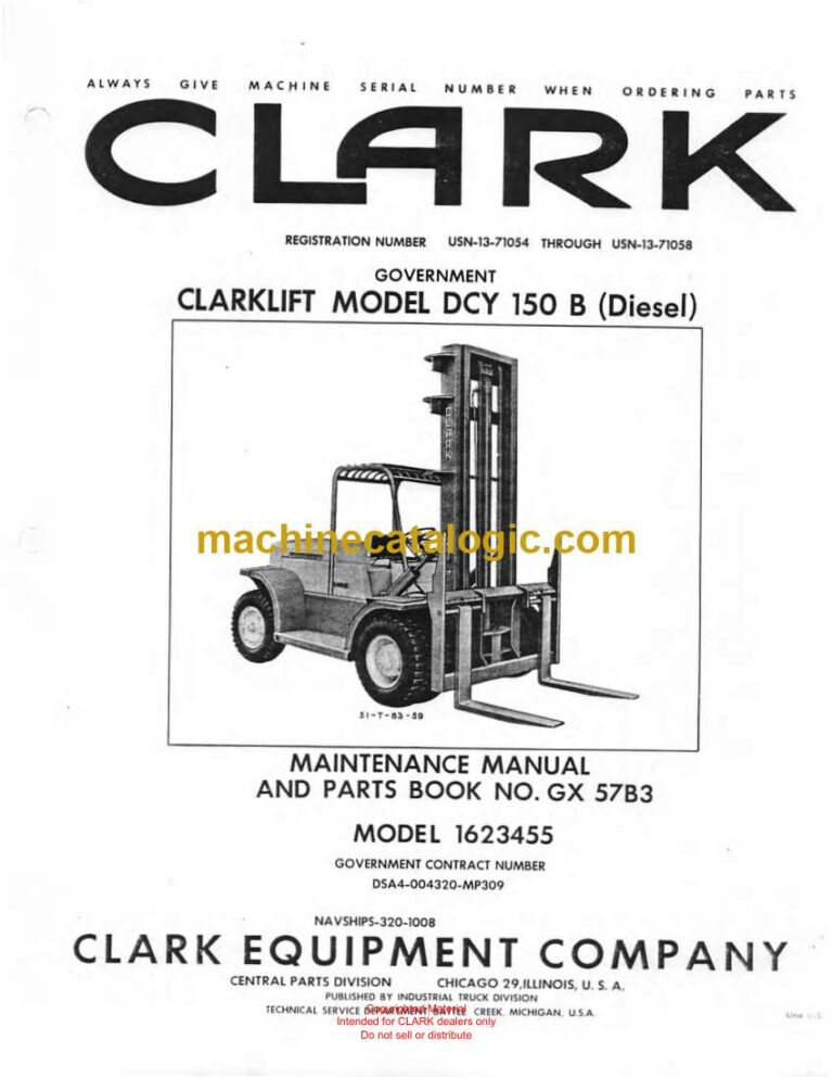 Clark Clarklift DCY150B Diesel Forklift Parts Manual (GX57B3)