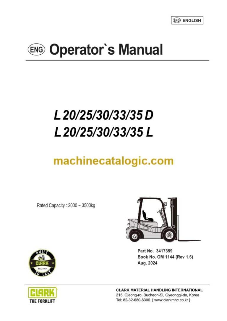 Clark L29, L25, L30, L33, L35 D,L Forklift Operators Manual (OM-1144)