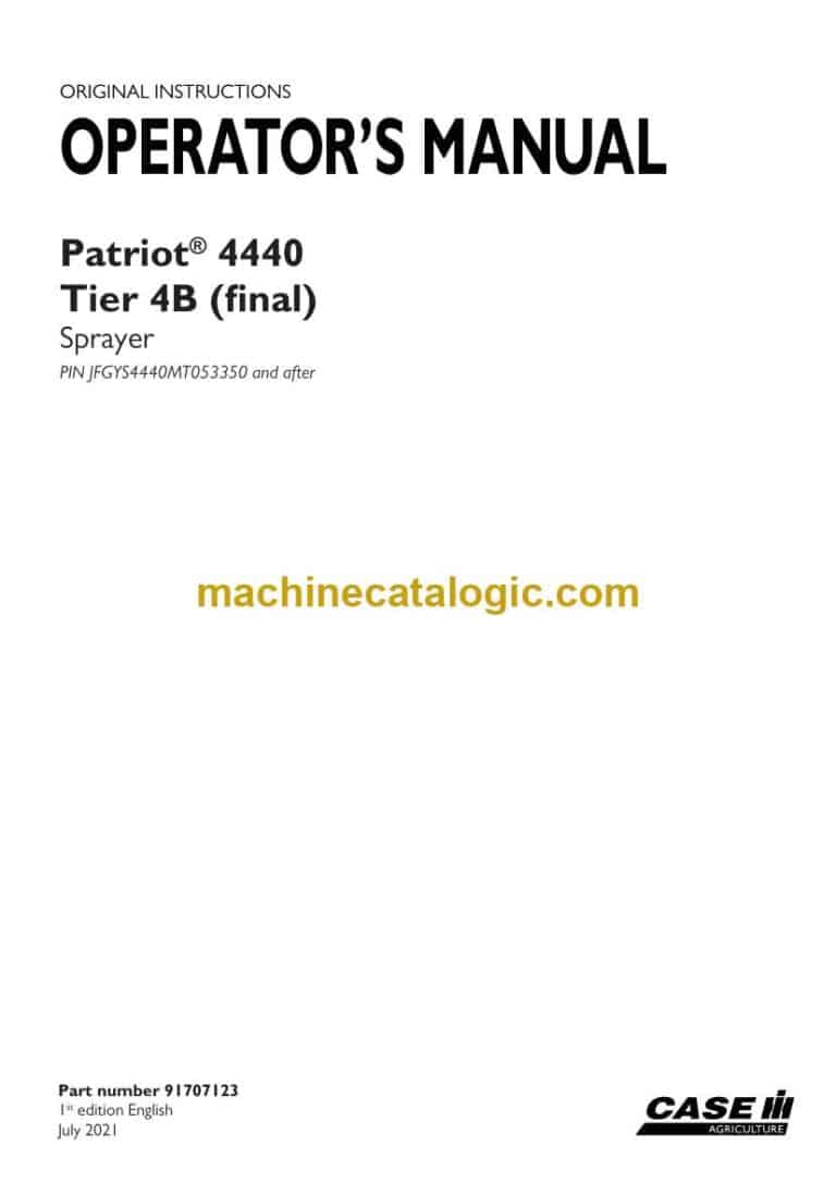 Case Patriot 4440 Tier 4B Final Sprayer Operator Manual