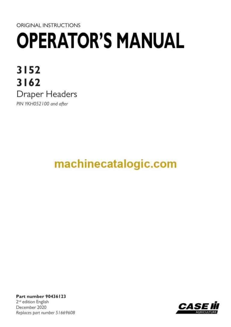 Case 3152, 3162 Draper Headers Operator Manual