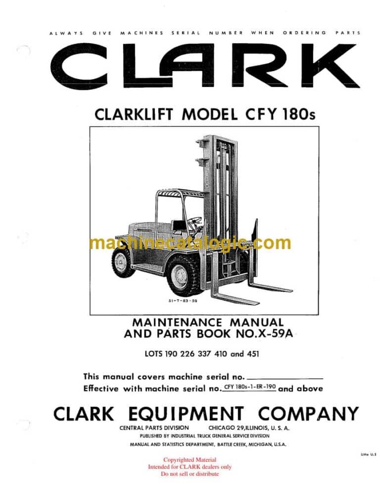 Clark Clarklift CFY180s Diesel Forklift Parts Manual (X59A)