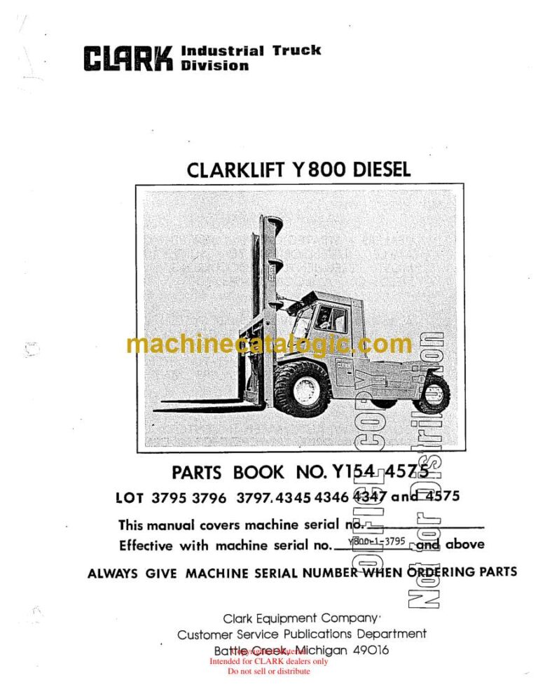 Clark Clarklift Y800 Diesel Forklift Parts Manual (Y154)