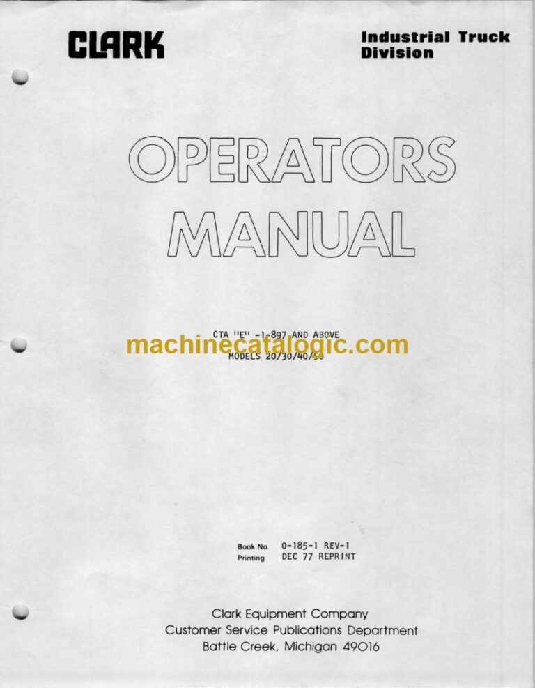 Clark Models 20, 30, 40, 50 CTA E Forklift Operators Manual (O-185)