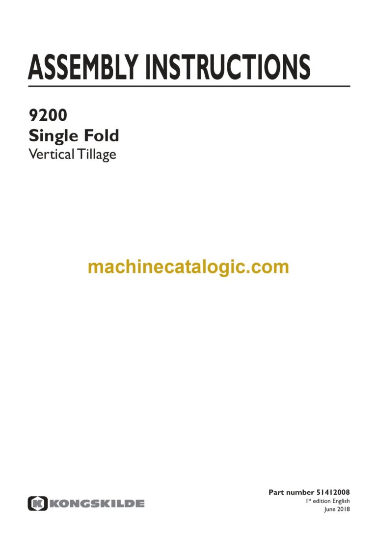 Kongskilde 9200 Single Fold Vertical Tillage Assembly Instructions