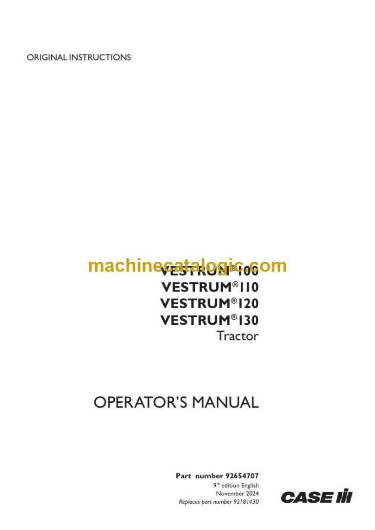 Case Vestrum 100, 110, 120, 130 Tractor Operator Manual