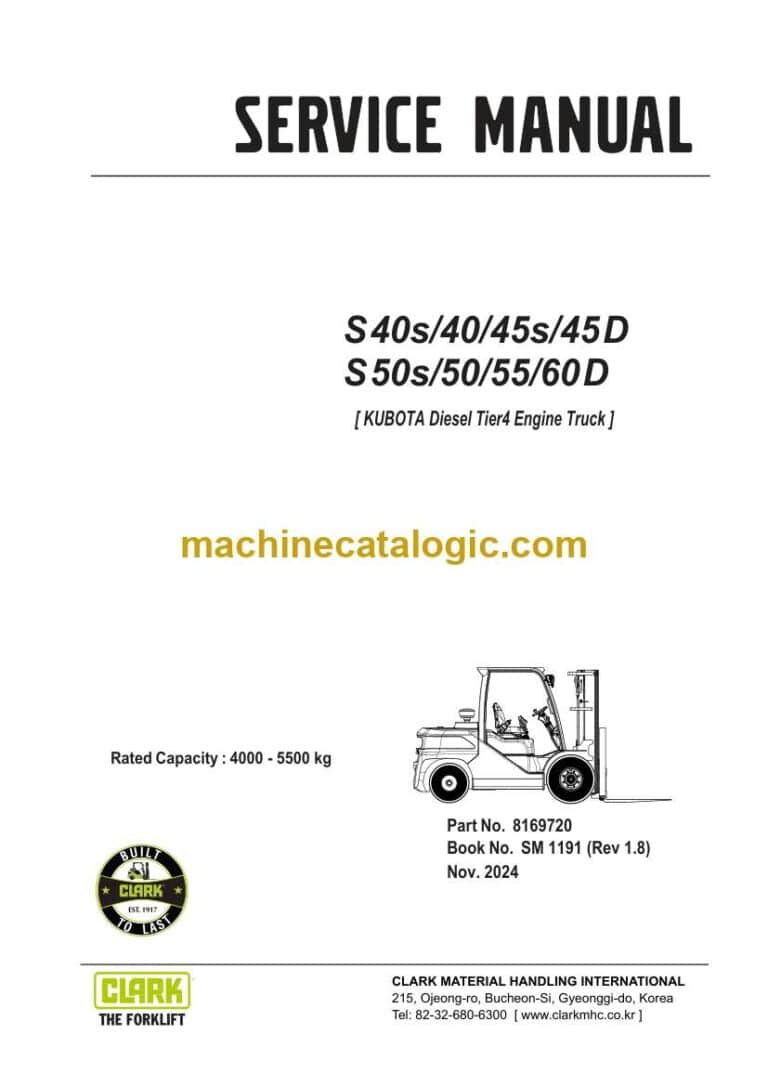 Clark S40s, S40, S45s, S45 D, S50s, S50, S55, S60 D Forklift Service Manual (SM1191)