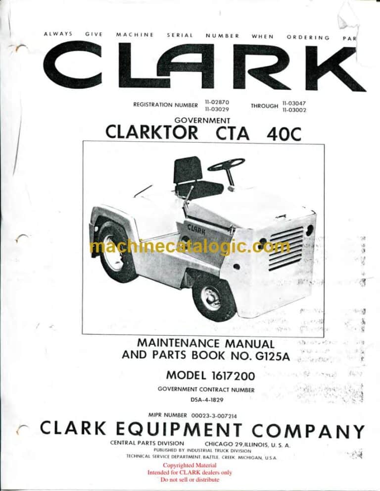 Clark Clarktor CTA 40C Tow Tractor Maintenance Manual and Parts Book (G125A)