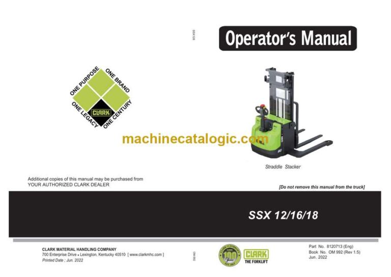 Clark SSX12, SSX16, SSX18 Straddle Stacker Operators Manual (OM-992)