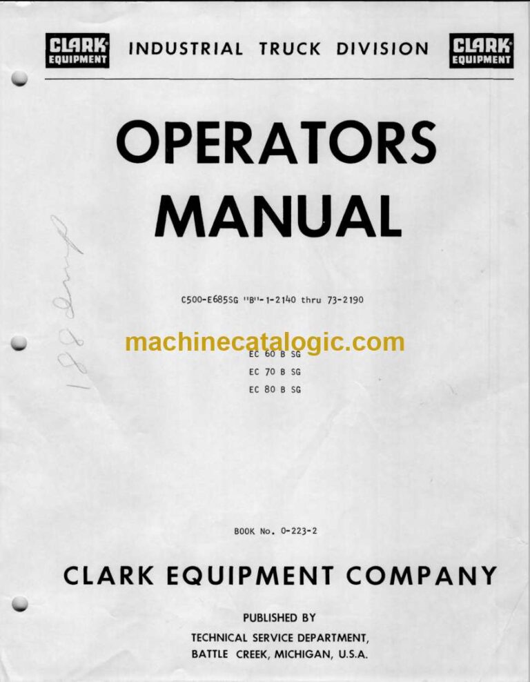 Clark EC60B SG, EC70B SG, EC80B SG Forklift Operators Manual (O-223)