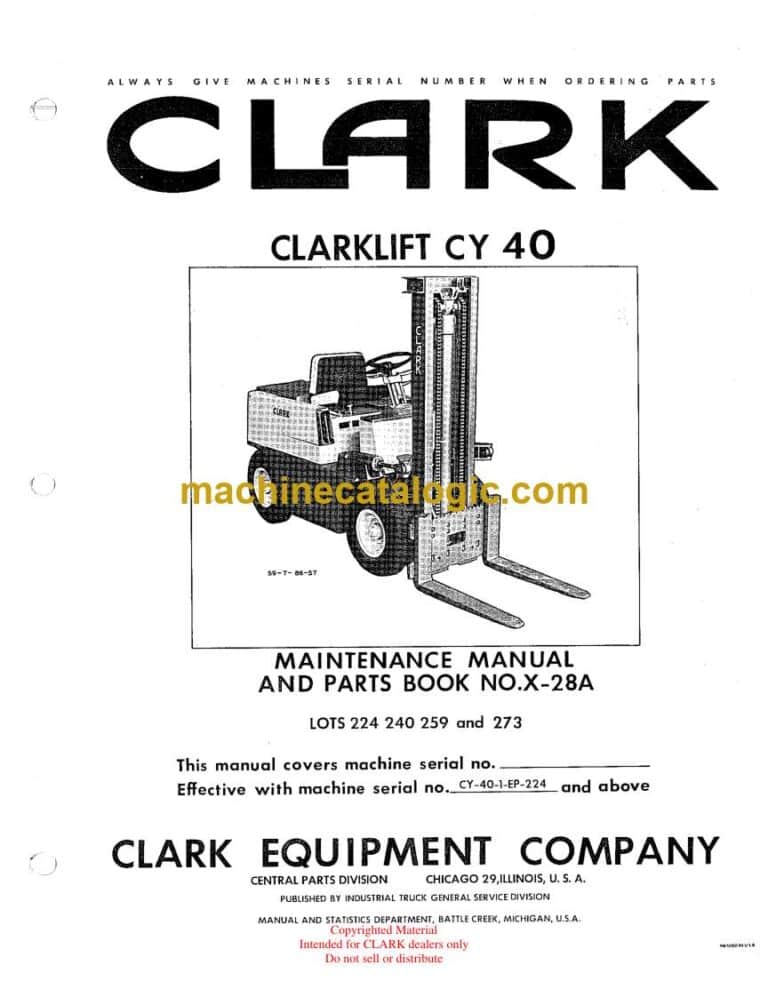 Clark Clarklift CY40 Forklift Parts Manual (X28A)