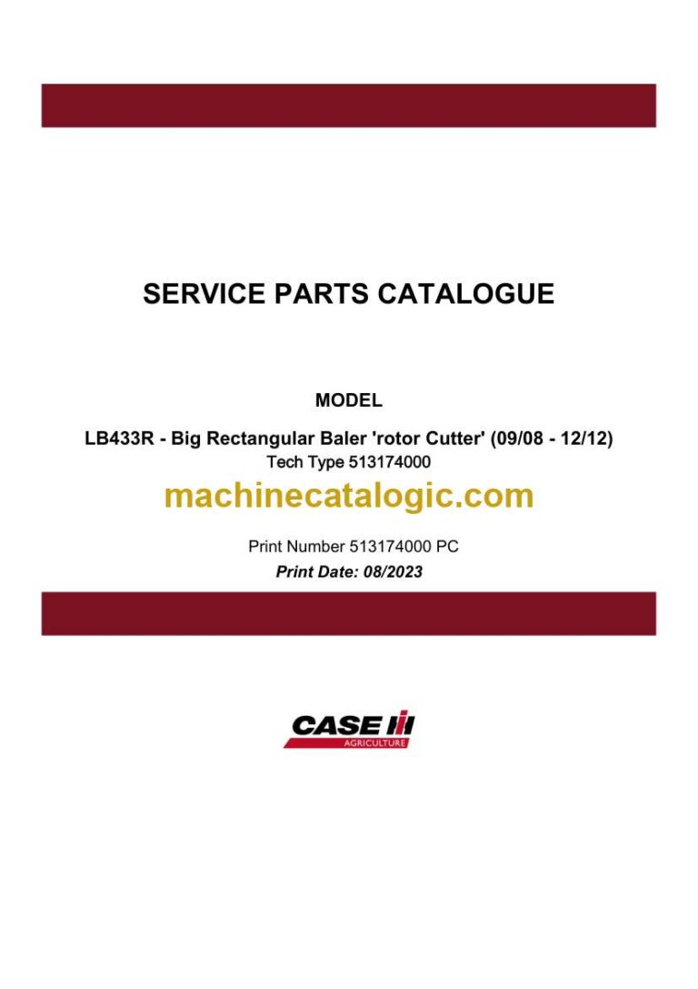 Case LB433R Big Rectangular Baler 'rotor Cutter Service Parts Catalogue