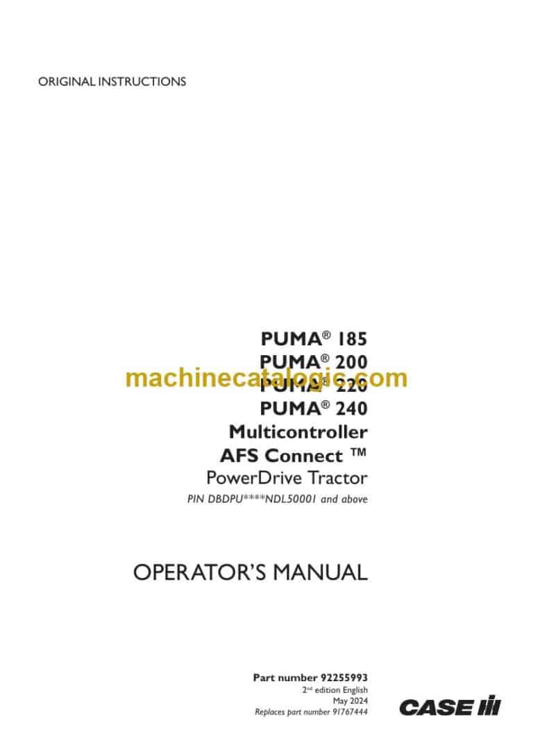 Case Puma 185, 200, 220, 240 Multicontroller AFS Connect PowerDrive Tractor Operator Manual