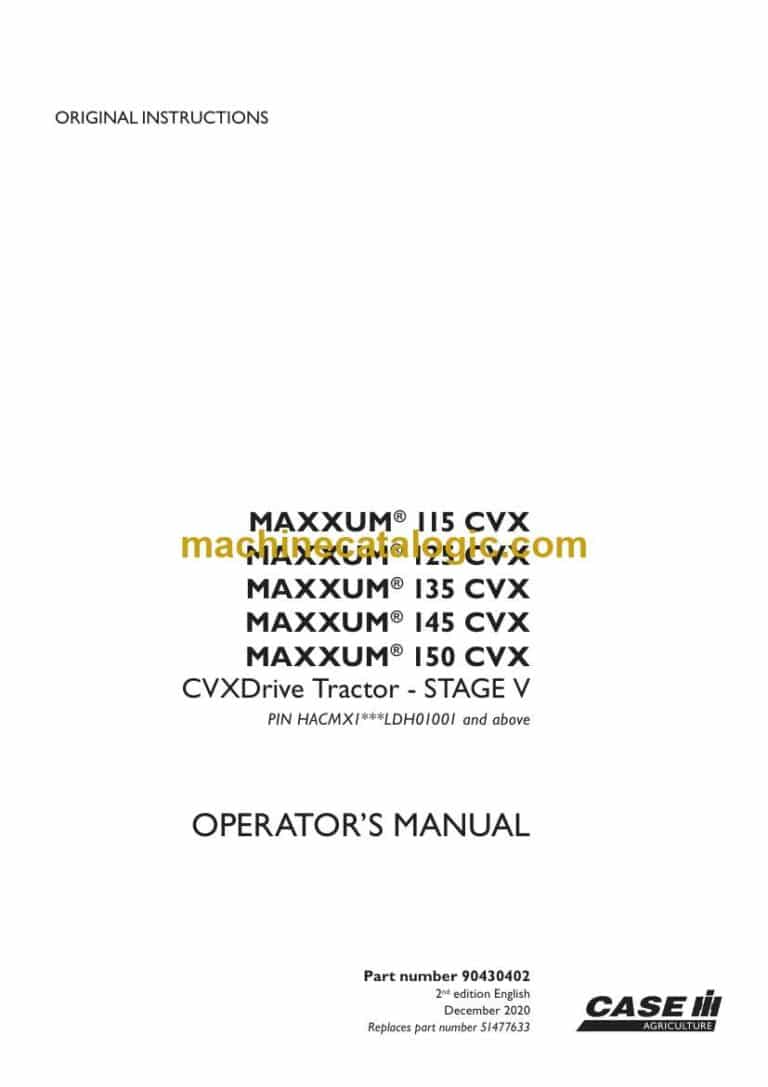 Case Maxxum 115CVX, 125CVX, 135CVX, 145CVX, 150CVX Stage 5 Drive Tractor Operator Manual