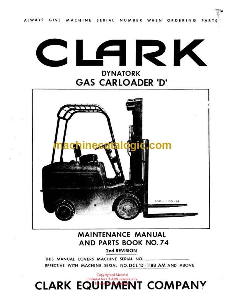 Clark Dynatork Gas Carloader "D" Forklift Parts Manual (No74_Dynatork)