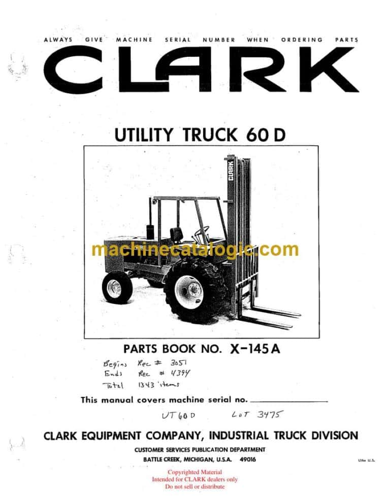 Clark 60D Utility Truck Parts Manual (X-145A)