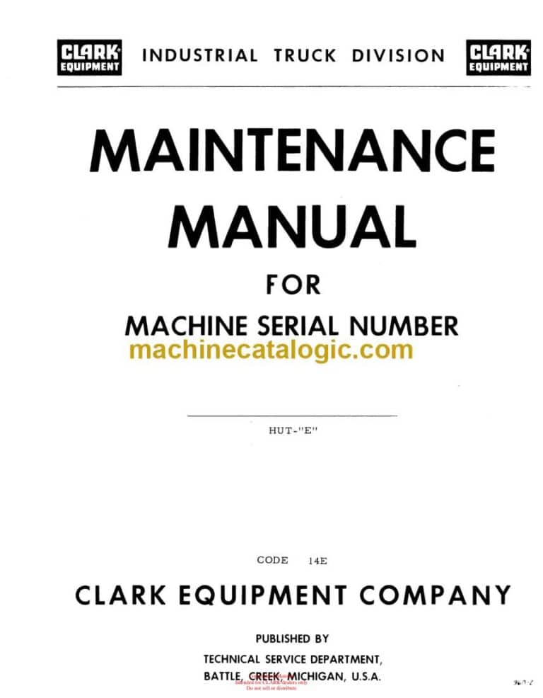 Clark HUT-E Code 14E Maintenance Manual (14E)