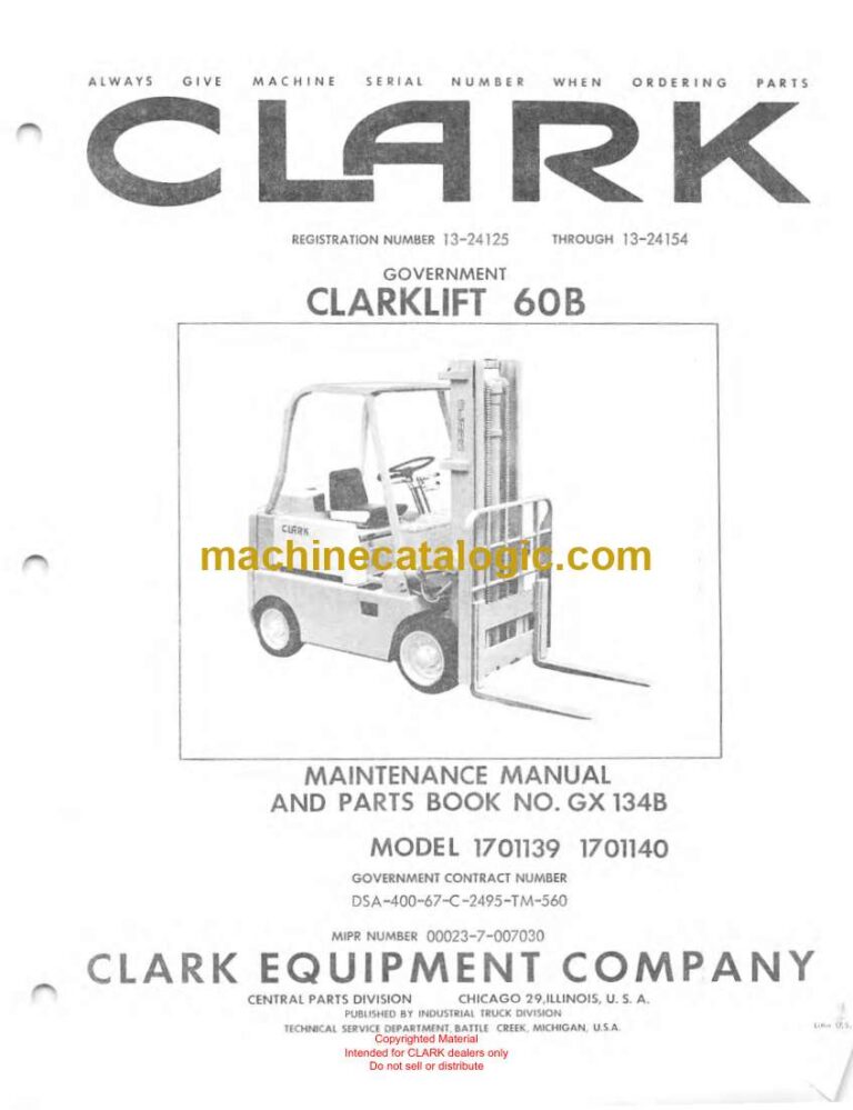 Clark Clarklift 60B Forklift Parts Manual (GX134B)