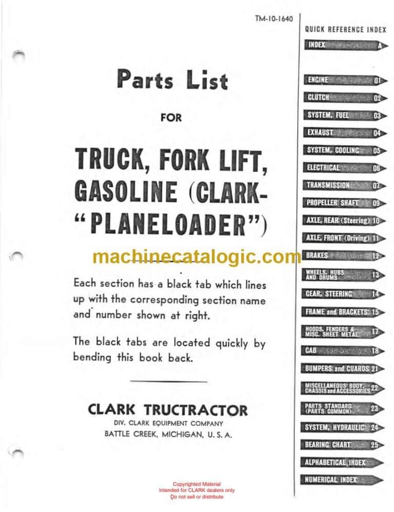Clark Truck, Forklift, Gasoline Clark Planeloader Parts Manual (TM-10-1640)