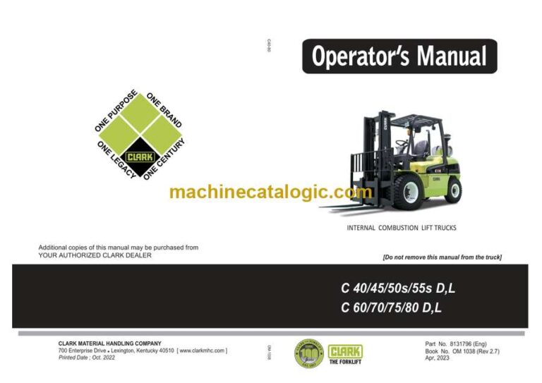 Clark C40, C45, C50s, c55S D,L and C60, C70, C75, C80 D,L Forklift Operators Manual (OM-1038)