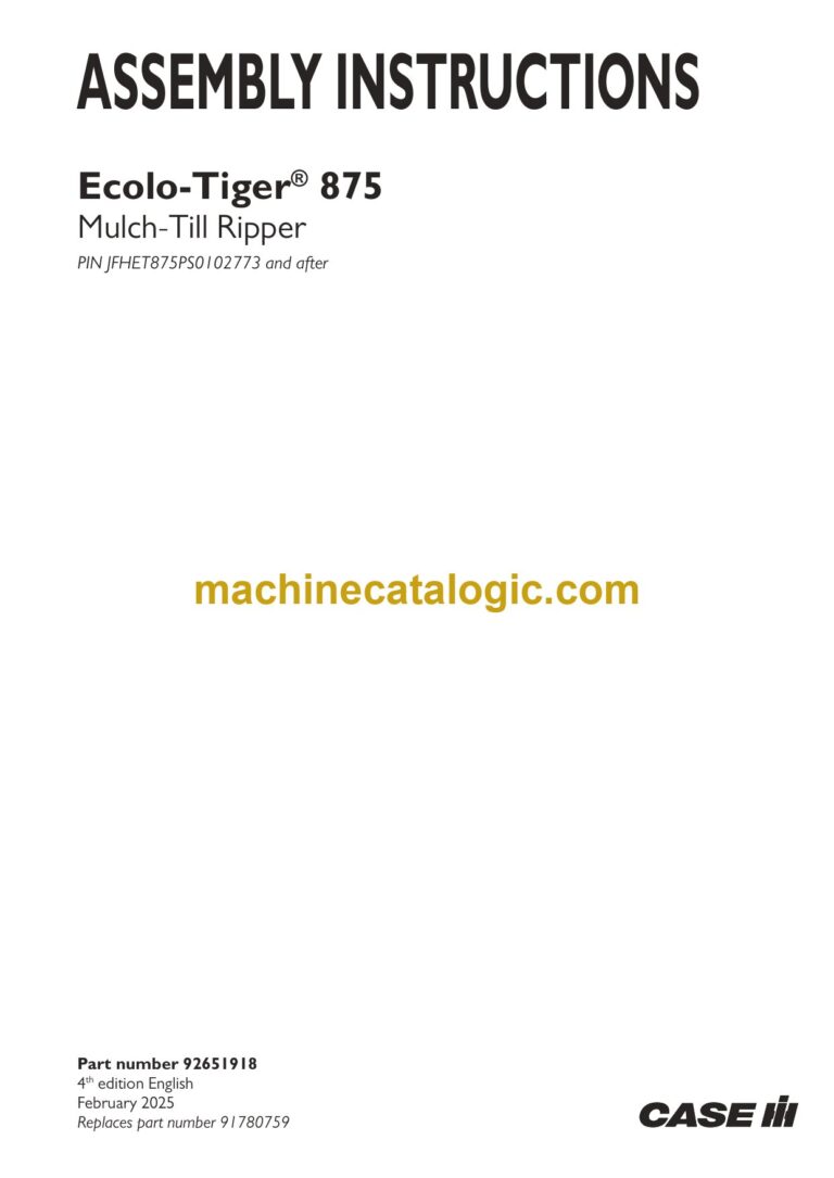 Case Ecolo-Tiger 875 Mulch-Till Ripper Assembly Instructions (92651918)