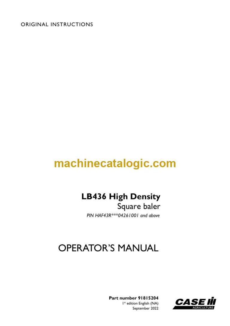 Case LB436 High Density Square Baler Operator Manual (91815204)