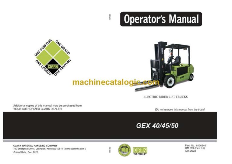 Clark GEX40, GEX45, GEX50 Forklift Operators Manual (OM-899)