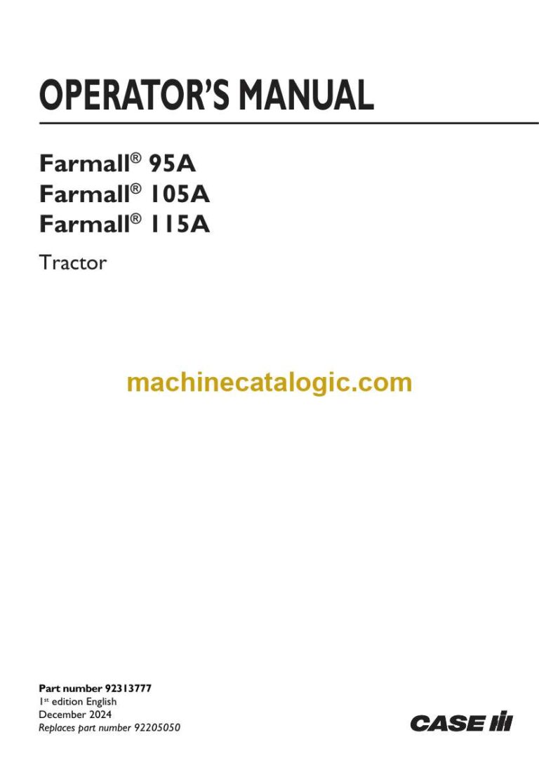 Case Farmall 95A, 105A, 115A Tractor Operator Manual