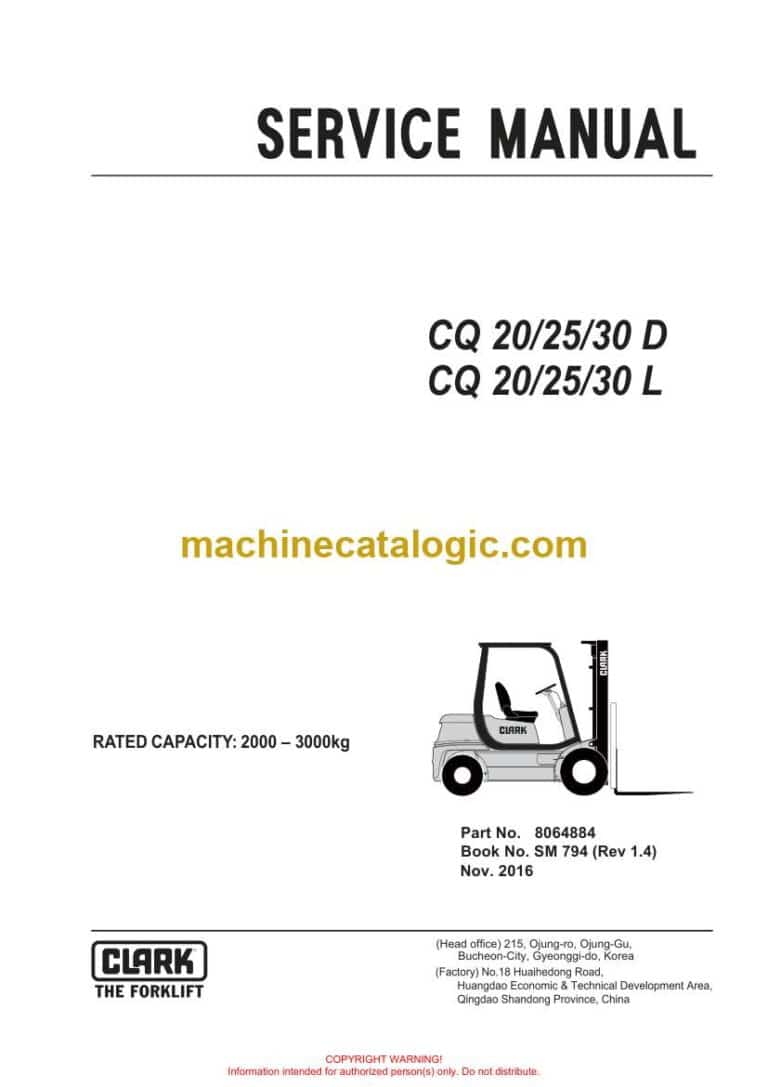 Clark CQ20, CQ25,CQ30 D,L Forklift Service Manual (SM794)